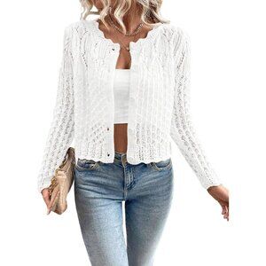 Knit Cardigan Sweater Women Cropped Long Sleeve Button Fall Casual Top